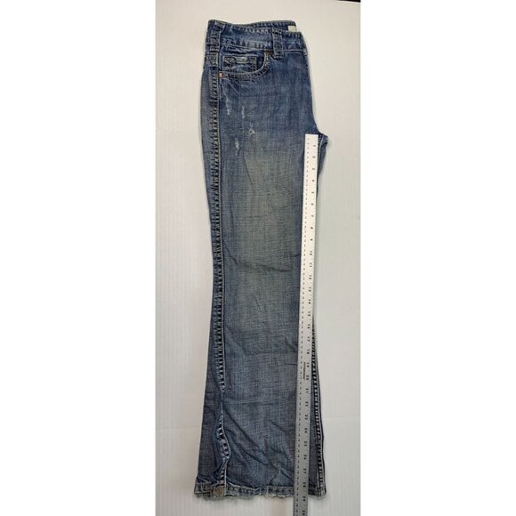 Maurices Juniors Size 5 6 Short Jeans Jenna Bootcut Blue Denim Distressed Hem We - Picture 4 of 8